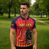 Custom Spain Football 2026 Zipper Polo Shirt La Roja Brave Bull Striped Style