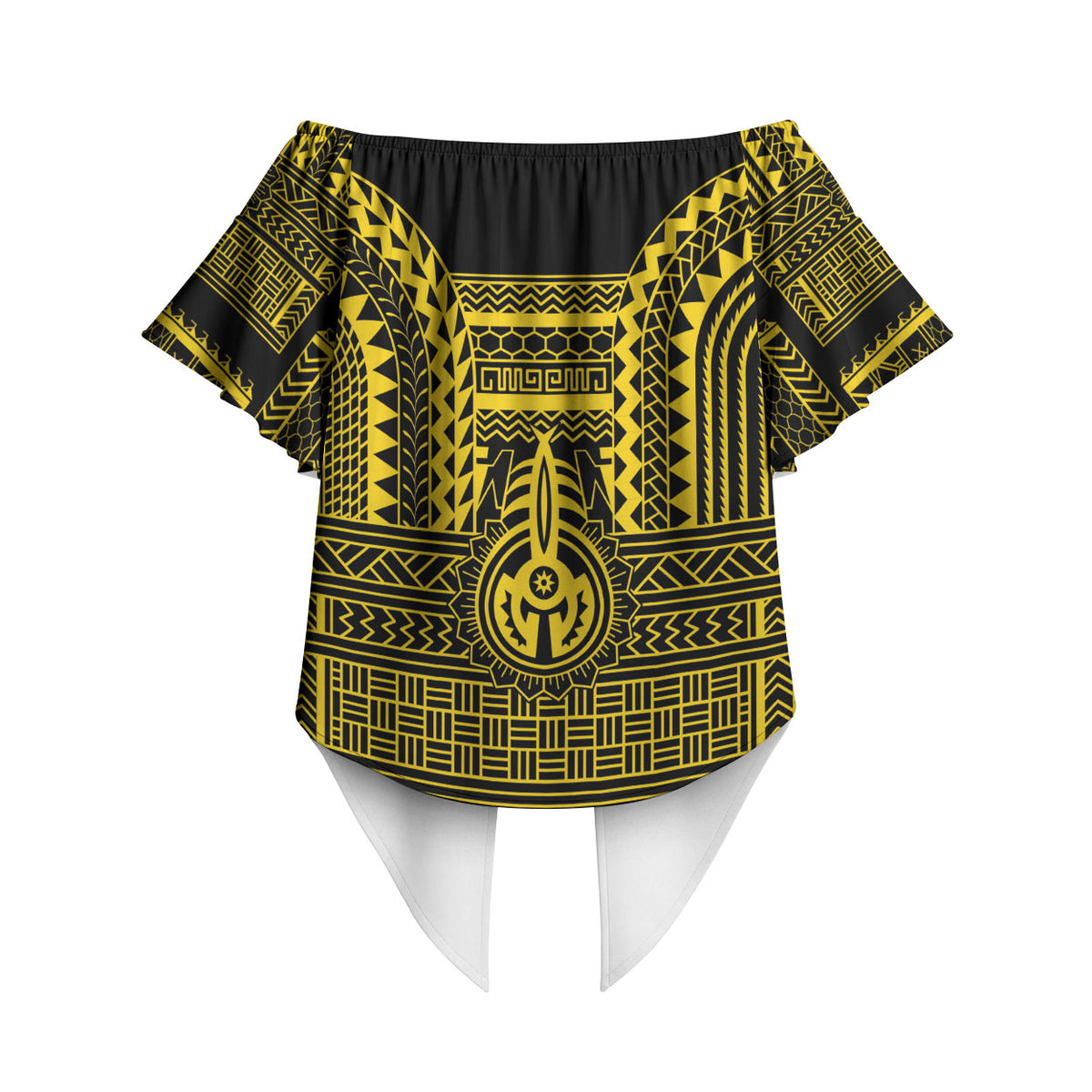 Philippines Filipinos Off Shoulder Wrap Waist Top Igorot Tribal Pattern Black