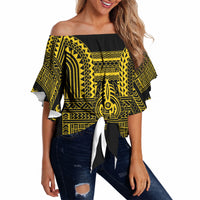 Philippines Filipinos Off Shoulder Wrap Waist Top Igorot Tribal Pattern Black