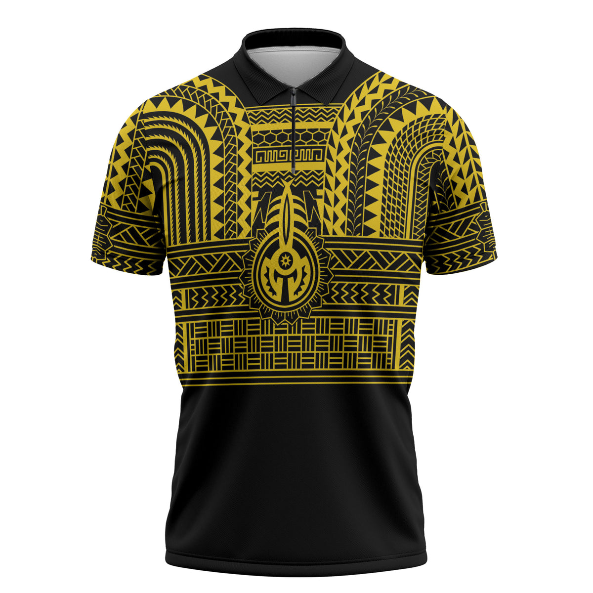 Philippines Filipinos Zipper Polo Shirt Igorot Tribal Pattern Black