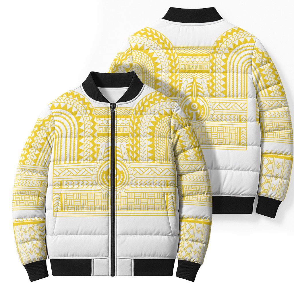 Philippines Filipinos Bomber Puffer Jacket Igorot Tribal Pattern White