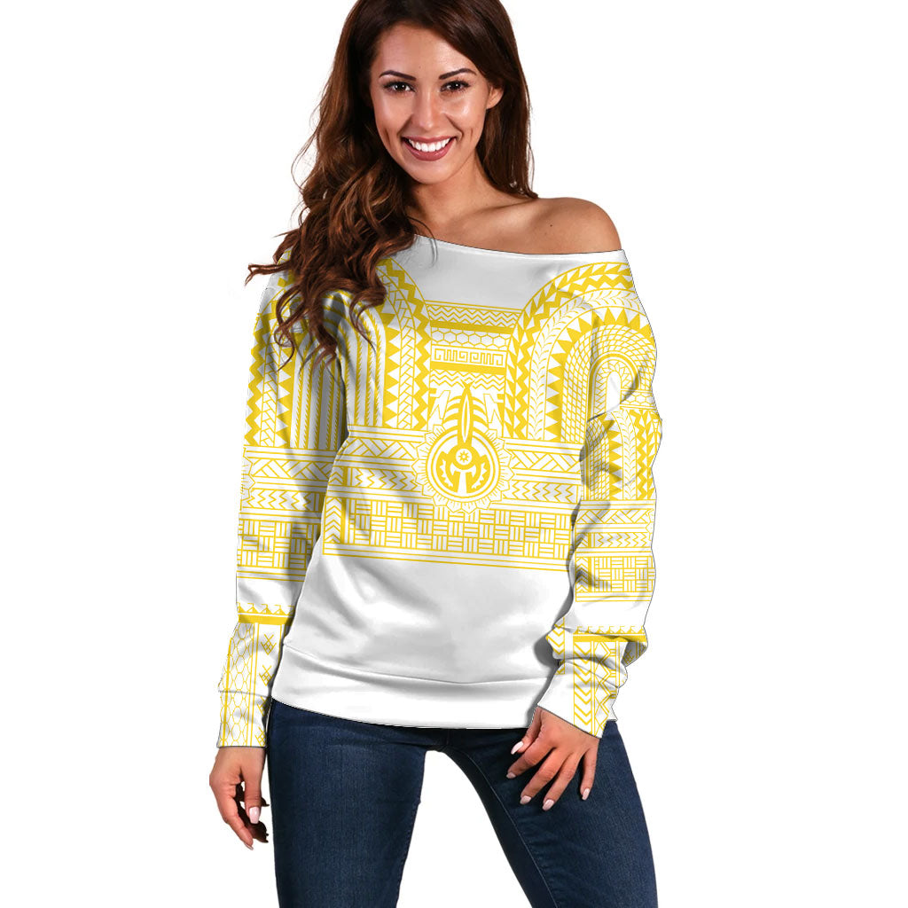 Philippines Filipinos Off Shoulder Sweater Igorot Tribal Pattern White
