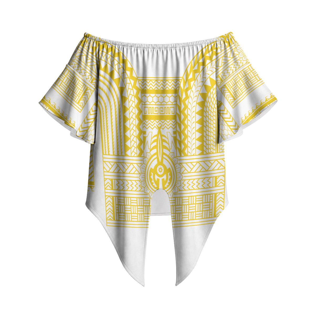 Philippines Filipinos Off Shoulder Wrap Waist Top Igorot Tribal Pattern White