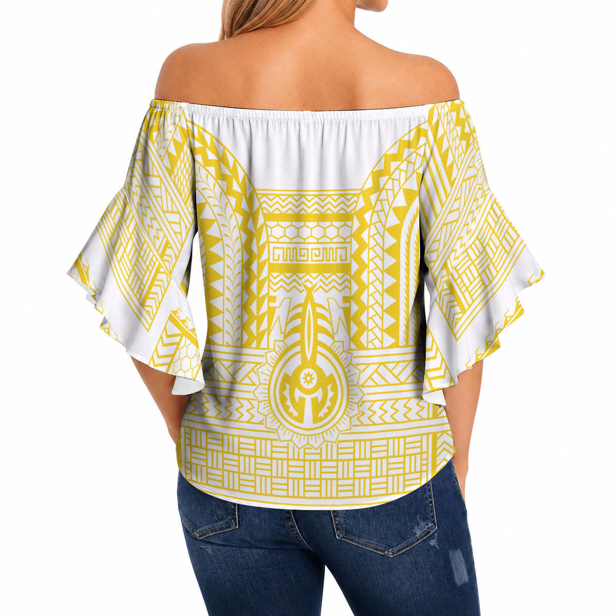 Philippines Filipinos Off Shoulder Wrap Waist Top Igorot Tribal Pattern White