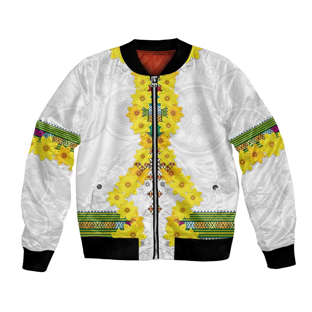 Enkutatash Ethiopia New Year Bomber Jacket Tilet Pattern With Adey Abeba Flowers LT05 - Wonder Print Shop