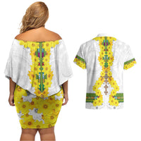 Enkutatash Ethiopia New Year Couples Matching Off Shoulder Short Dress and Hawaiian Shirt Tilet Pattern With Adey Abeba Flowers LT05 - Wonder Print Shop