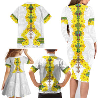 Enkutatash Ethiopia New Year Family Matching Long Sleeve Bodycon Dress and Hawaiian Shirt Tilet Pattern With Adey Abeba Flowers LT05 - Wonder Print Shop