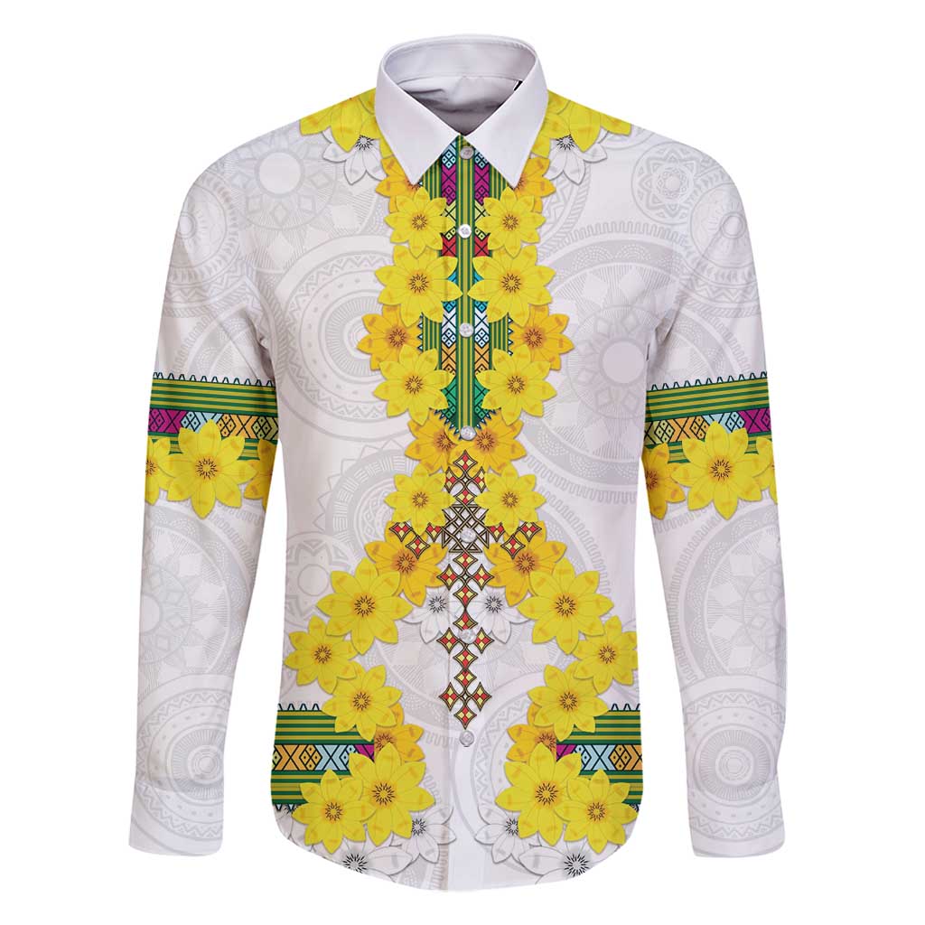 Enkutatash Ethiopia New Year Family Matching Long Sleeve Bodycon Dress and Hawaiian Shirt Tilet Pattern With Adey Abeba Flowers LT05 - Wonder Print Shop