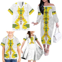 Enkutatash Ethiopia New Year Family Matching Off The Shoulder Long Sleeve Dress and Hawaiian Shirt Tilet Pattern With Adey Abeba Flowers LT05 - Wonder Print Shop