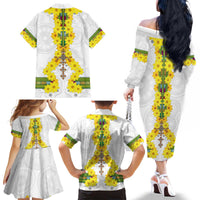 Enkutatash Ethiopia New Year Family Matching Off The Shoulder Long Sleeve Dress and Hawaiian Shirt Tilet Pattern With Adey Abeba Flowers LT05 - Wonder Print Shop