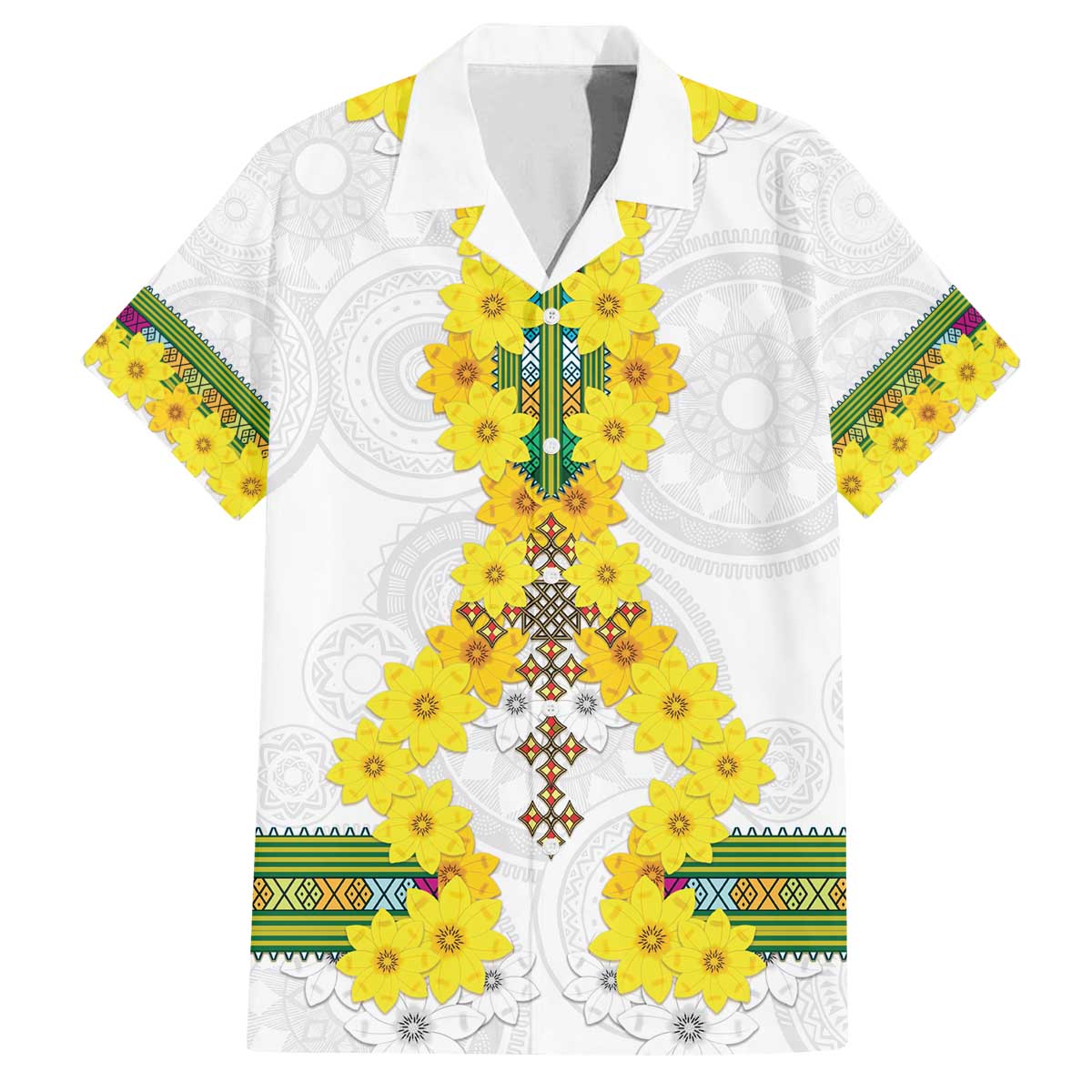 Enkutatash Ethiopia New Year Family Matching Off The Shoulder Long Sleeve Dress and Hawaiian Shirt Tilet Pattern With Adey Abeba Flowers LT05 - Wonder Print Shop