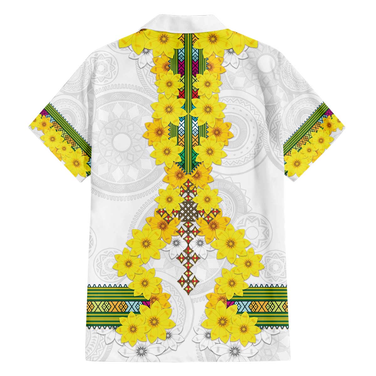 Enkutatash Ethiopia New Year Family Matching Off The Shoulder Long Sleeve Dress and Hawaiian Shirt Tilet Pattern With Adey Abeba Flowers LT05 - Wonder Print Shop