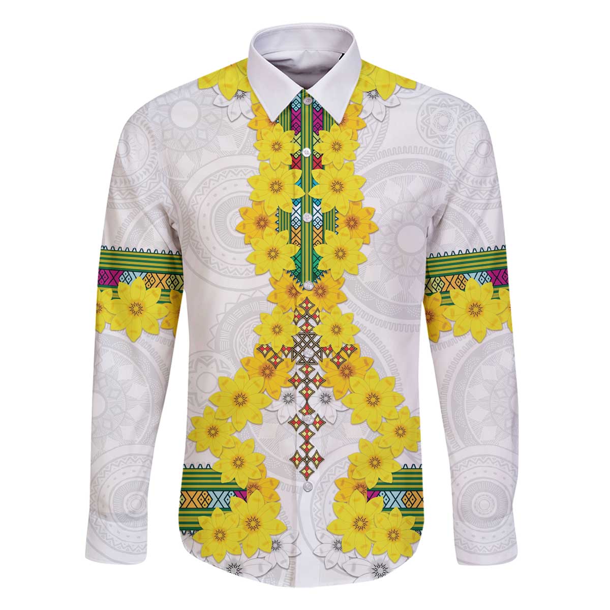 Enkutatash Ethiopia New Year Family Matching Off The Shoulder Long Sleeve Dress and Hawaiian Shirt Tilet Pattern With Adey Abeba Flowers LT05 - Wonder Print Shop