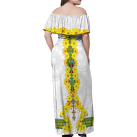 Enkutatash Ethiopia New Year Family Matching Off Shoulder Maxi Dress and Hawaiian Shirt Tilet Pattern With Adey Abeba Flowers LT05 - Wonder Print Shop
