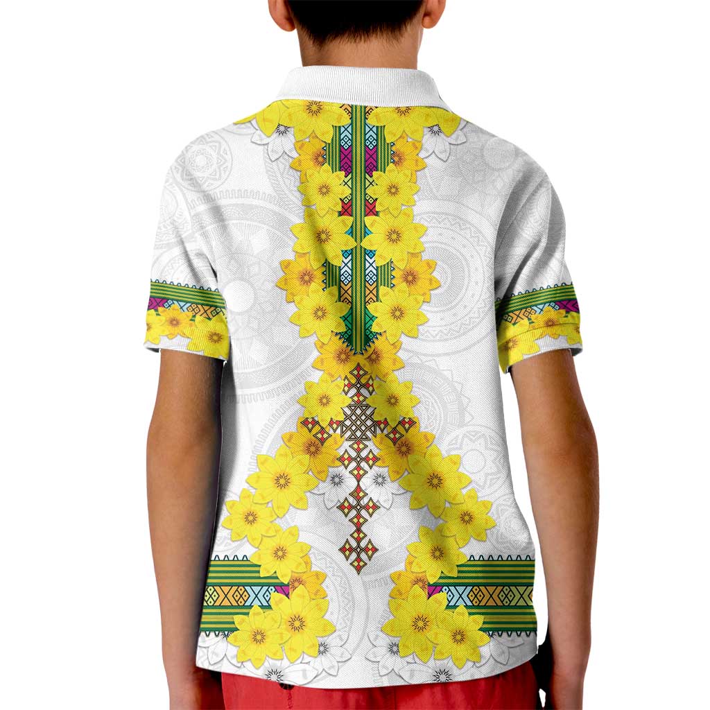 Enkutatash Ethiopia New Year Kid Polo Shirt Tilet Pattern With Adey Abeba Flowers LT05 - Wonder Print Shop