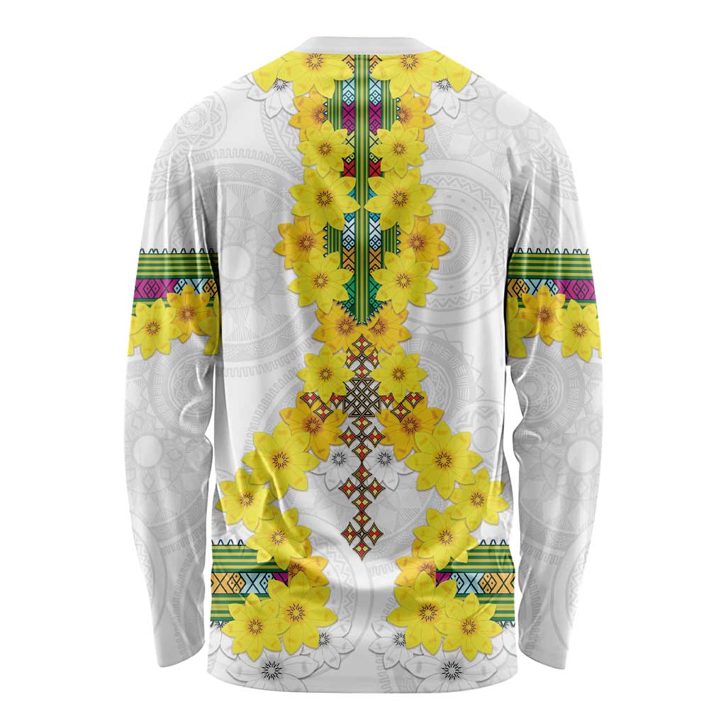 Enkutatash Ethiopia New Year Long Sleeve Shirt Tilet Pattern With Adey Abeba Flowers LT05 - Wonder Print Shop