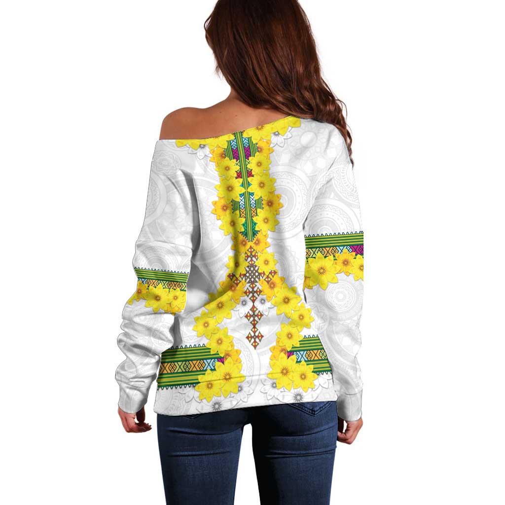 Enkutatash Ethiopia New Year Off Shoulder Sweater Tilet Pattern With Adey Abeba Flowers LT05 - Wonder Print Shop