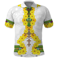 Enkutatash Ethiopia New Year Polo Shirt Tilet Pattern With Adey Abeba Flowers LT05 - Wonder Print Shop