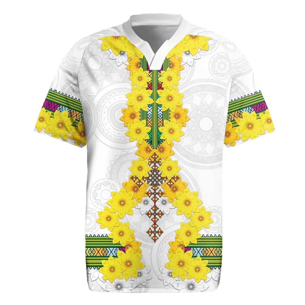 Enkutatash Ethiopia New Year Rugby Jersey Tilet Pattern With Adey Abeba Flowers LT05 - Wonder Print Shop