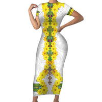 Enkutatash Ethiopia New Year Short Sleeve Bodycon Dress Tilet Pattern With Adey Abeba Flowers LT05 - Wonder Print Shop