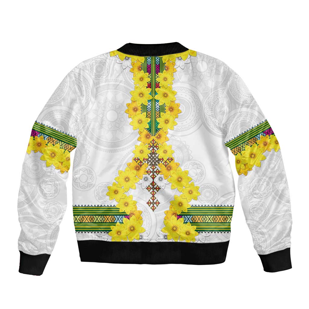 Enkutatash Ethiopia New Year Sleeve Zip Bomber Jacket Tilet Pattern With Adey Abeba Flowers LT05 - Wonder Print Shop