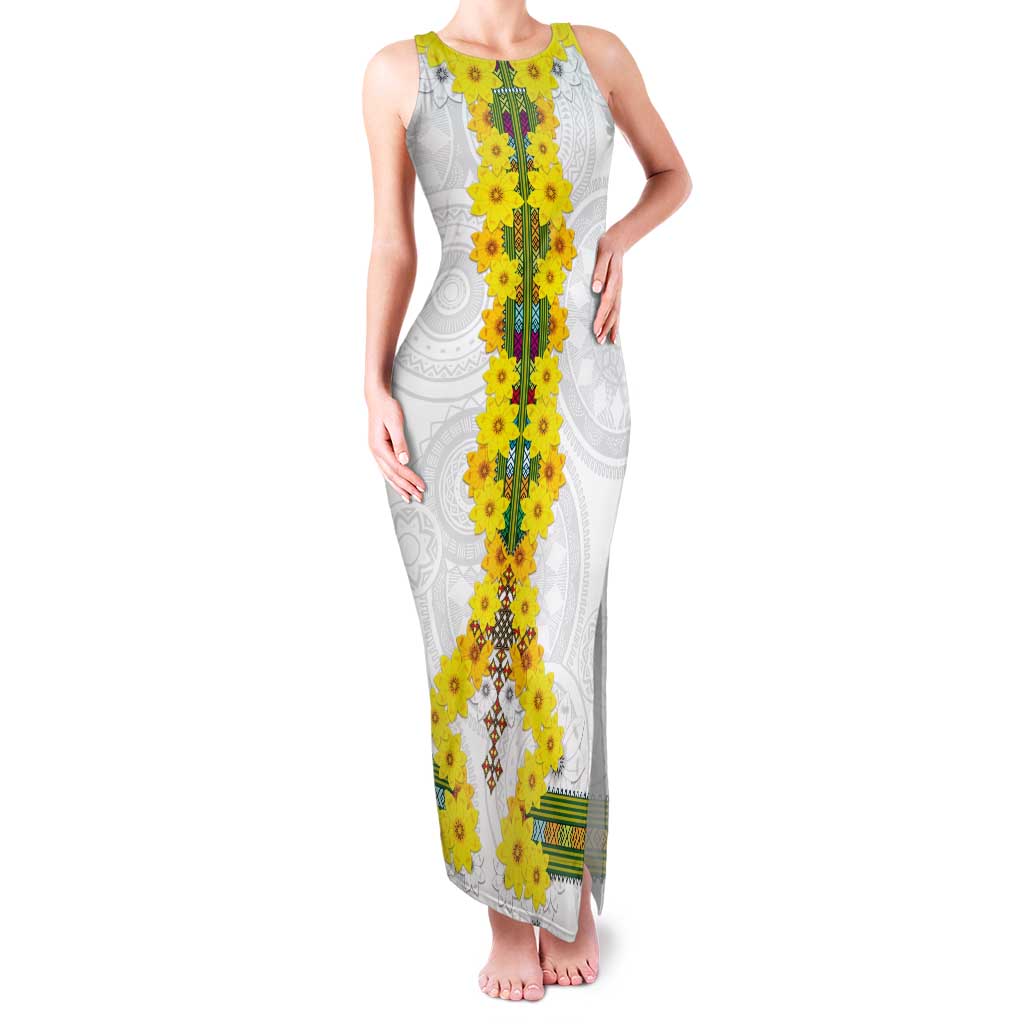 Enkutatash Ethiopia New Year Tank Maxi Dress Tilet Pattern With Adey Abeba Flowers LT05 - Wonder Print Shop