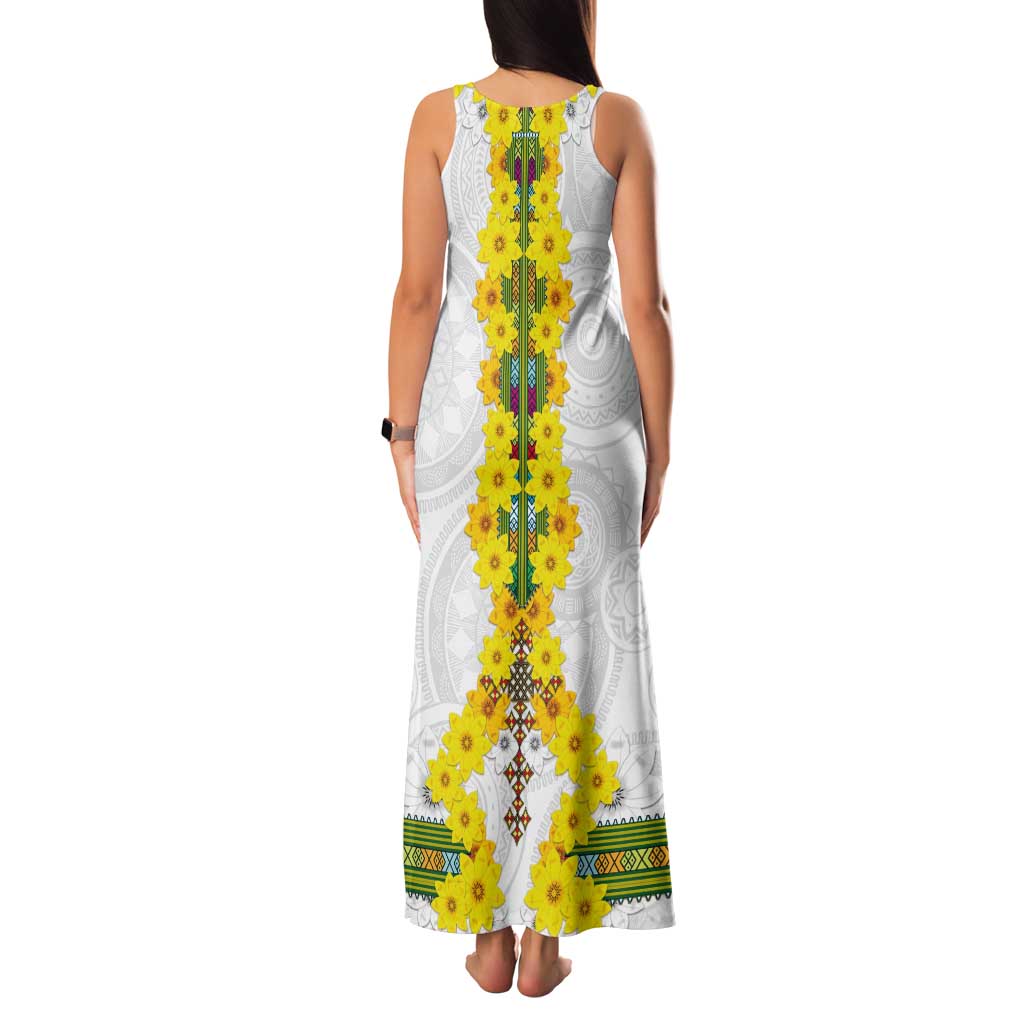 Enkutatash Ethiopia New Year Tank Maxi Dress Tilet Pattern With Adey Abeba Flowers LT05 - Wonder Print Shop