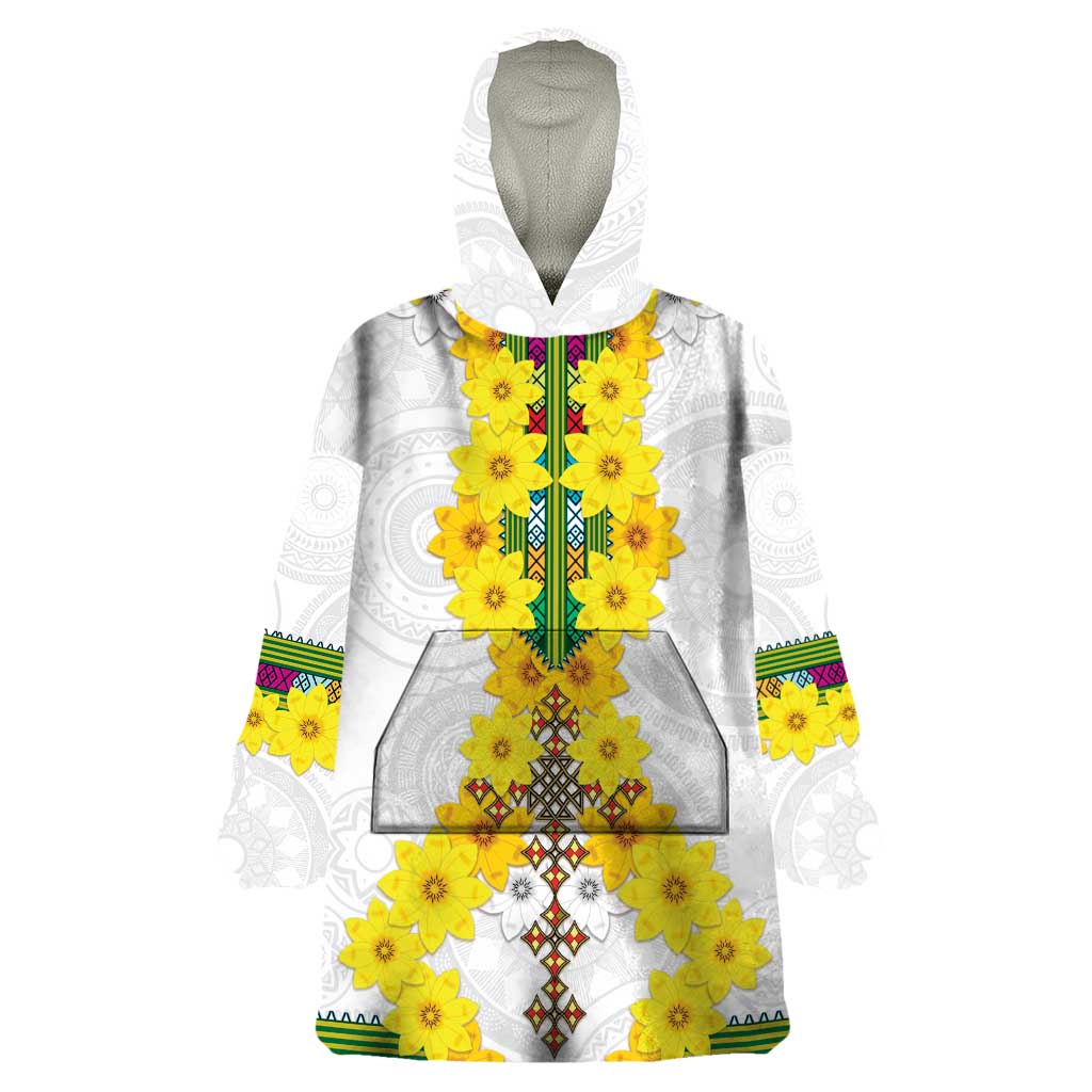 Enkutatash Ethiopia New Year Wearable Blanket Hoodie Tilet Pattern With Adey Abeba Flowers LT05 - Wonder Print Shop