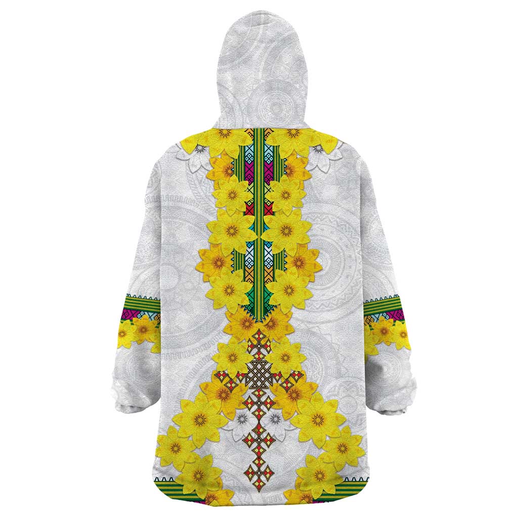 Enkutatash Ethiopia New Year Wearable Blanket Hoodie Tilet Pattern With Adey Abeba Flowers LT05 - Wonder Print Shop