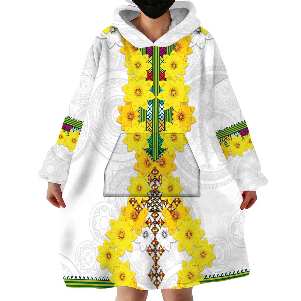 Enkutatash Ethiopia New Year Wearable Blanket Hoodie Tilet Pattern With Adey Abeba Flowers LT05 - Wonder Print Shop