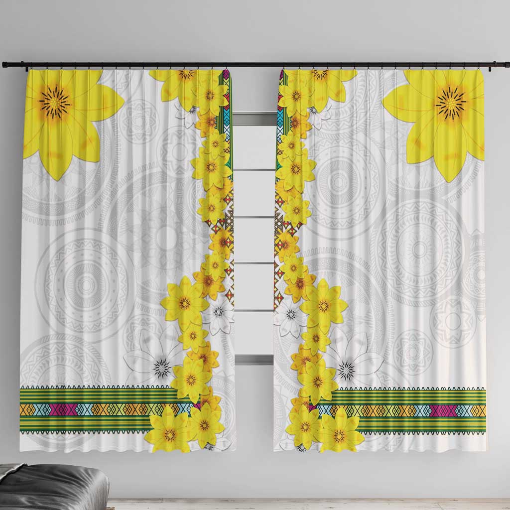 Enkutatash Ethiopia New Year Window Curtain Tilet Pattern With Adey Abeba Flowers LT05 - Wonder Print Shop