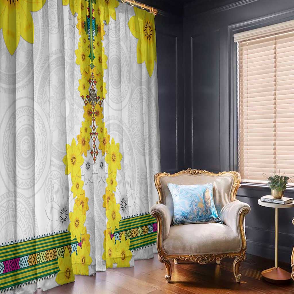 Enkutatash Ethiopia New Year Window Curtain Tilet Pattern With Adey Abeba Flowers LT05 - Wonder Print Shop