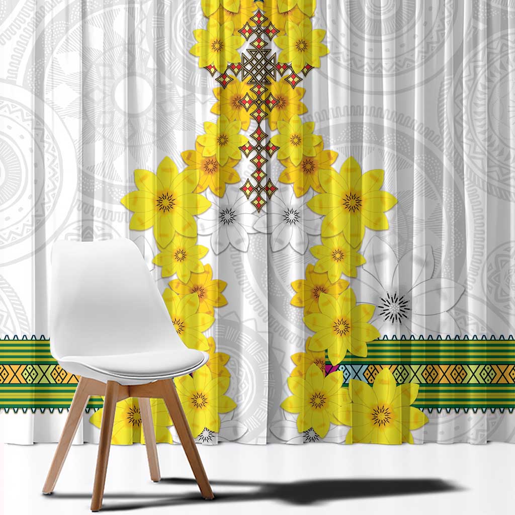 Enkutatash Ethiopia New Year Window Curtain Tilet Pattern With Adey Abeba Flowers LT05 - Wonder Print Shop