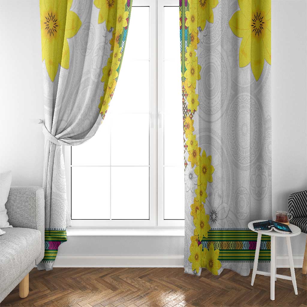 Enkutatash Ethiopia New Year Window Curtain Tilet Pattern With Adey Abeba Flowers LT05 - Wonder Print Shop