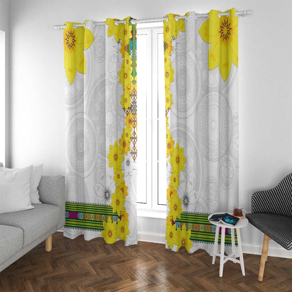 Enkutatash Ethiopia New Year Window Curtain Tilet Pattern With Adey Abeba Flowers LT05 - Wonder Print Shop