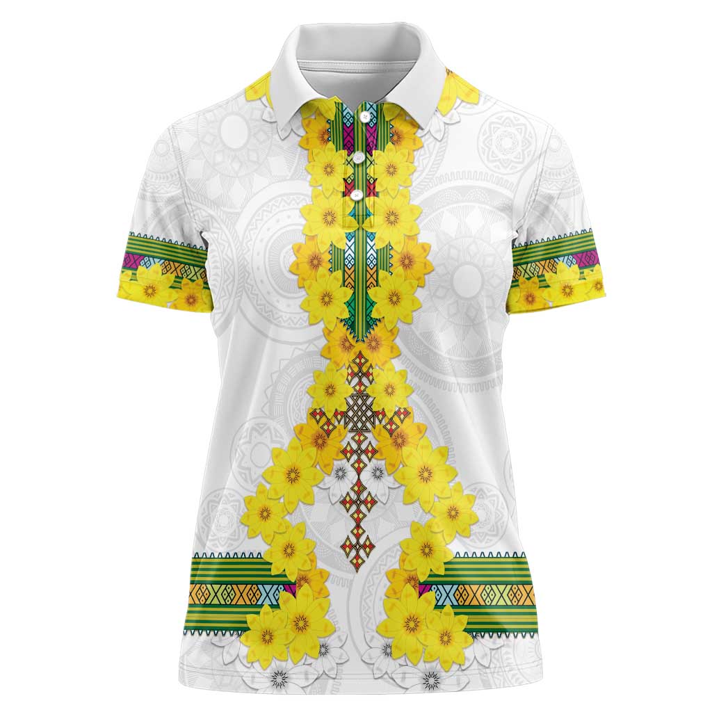 Enkutatash Ethiopia New Year Women Polo Shirt Tilet Pattern With Adey Abeba Flowers LT05 - Wonder Print Shop