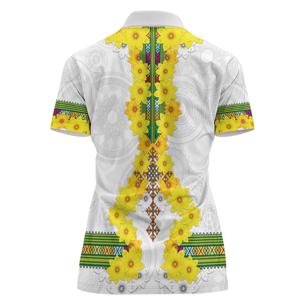 Enkutatash Ethiopia New Year Women Polo Shirt Tilet Pattern With Adey Abeba Flowers LT05 - Wonder Print Shop