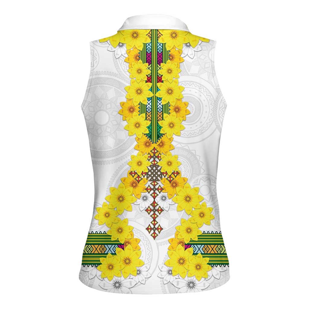Enkutatash Ethiopia New Year Women Sleeveless Polo Shirt Tilet Pattern With Adey Abeba Flowers LT05 - Wonder Print Shop