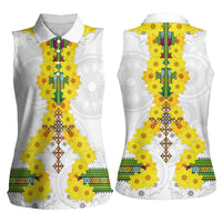 Enkutatash Ethiopia New Year Women Sleeveless Polo Shirt Tilet Pattern With Adey Abeba Flowers LT05 - Wonder Print Shop