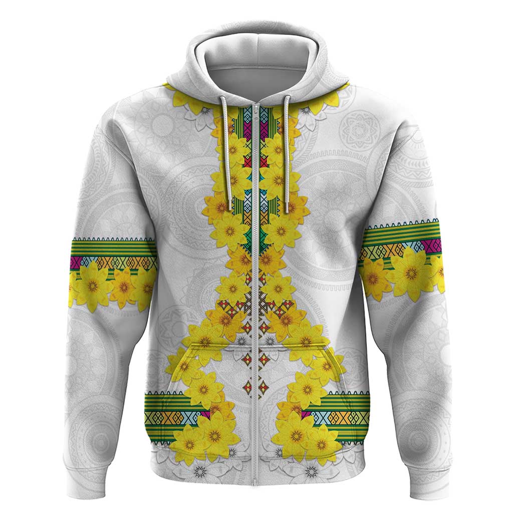 Enkutatash Ethiopia New Year Zip Hoodie Tilet Pattern With Adey Abeba Flowers LT05 - Wonder Print Shop