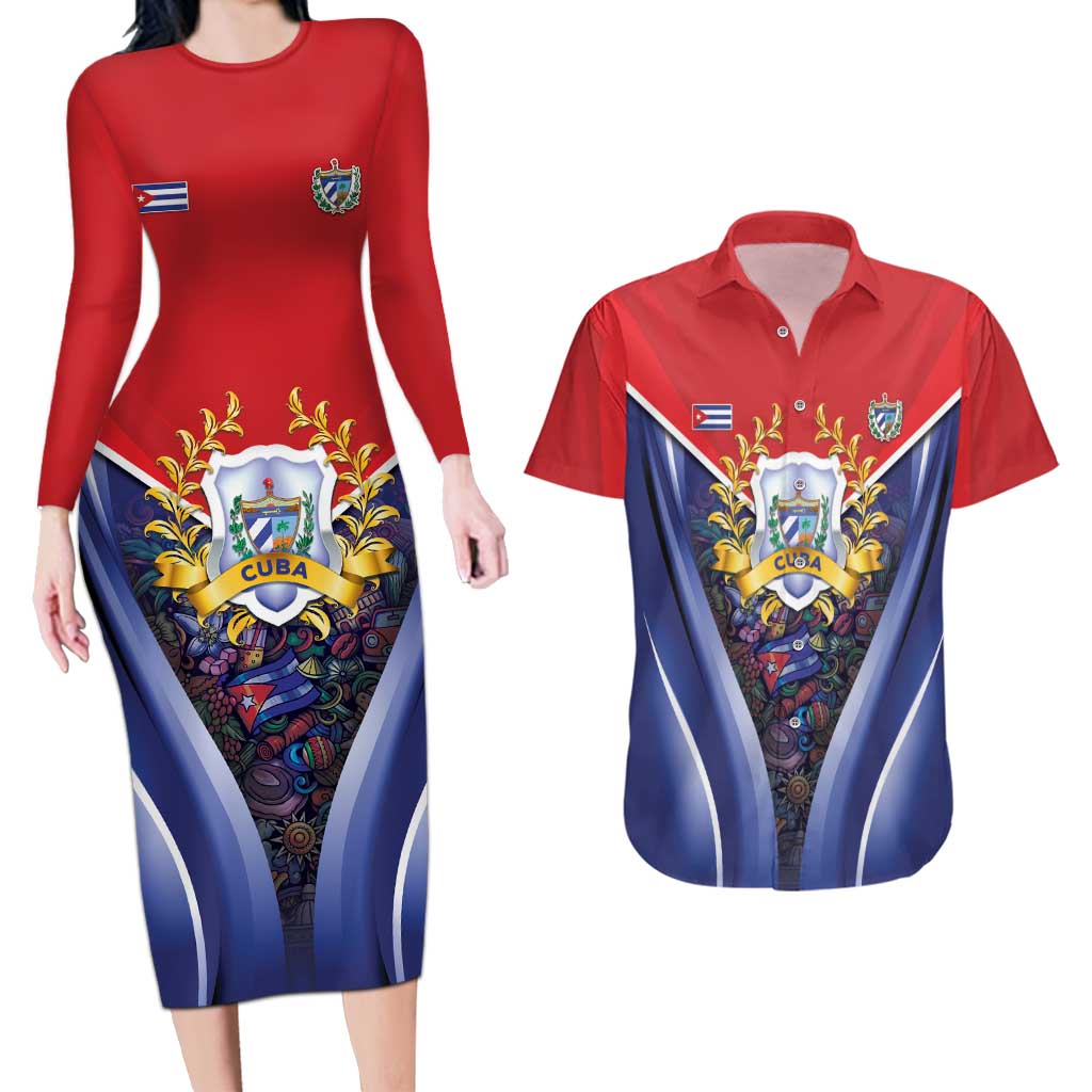 Cuba Couples Matching Long Sleeve Bodycon Dress and Hawaiian Shirt 123 Years Of Independence - Wonder Print Shop