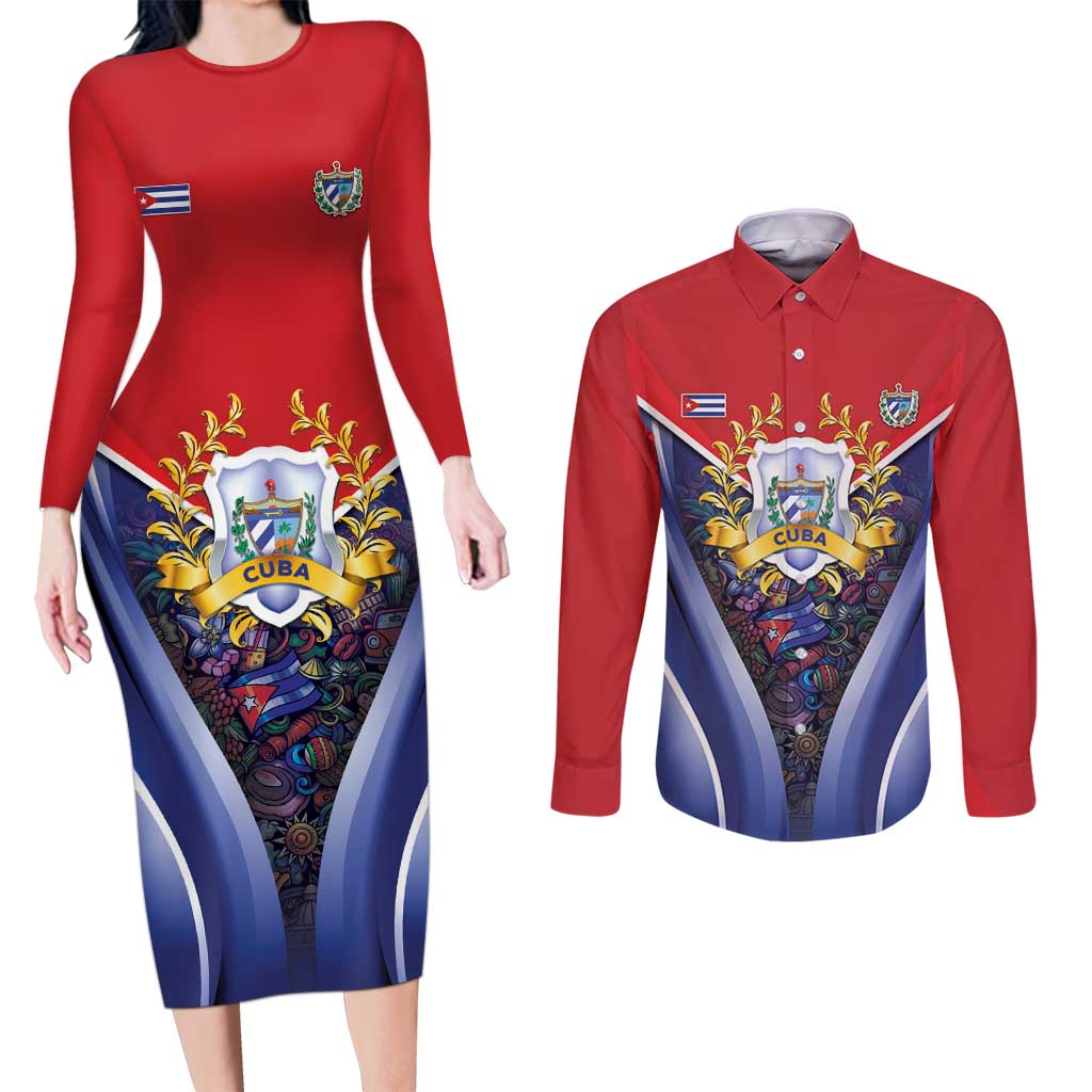 Cuba Couples Matching Long Sleeve Bodycon Dress and Long Sleeve Button Shirt 123 Years Of Independence - Wonder Print Shop