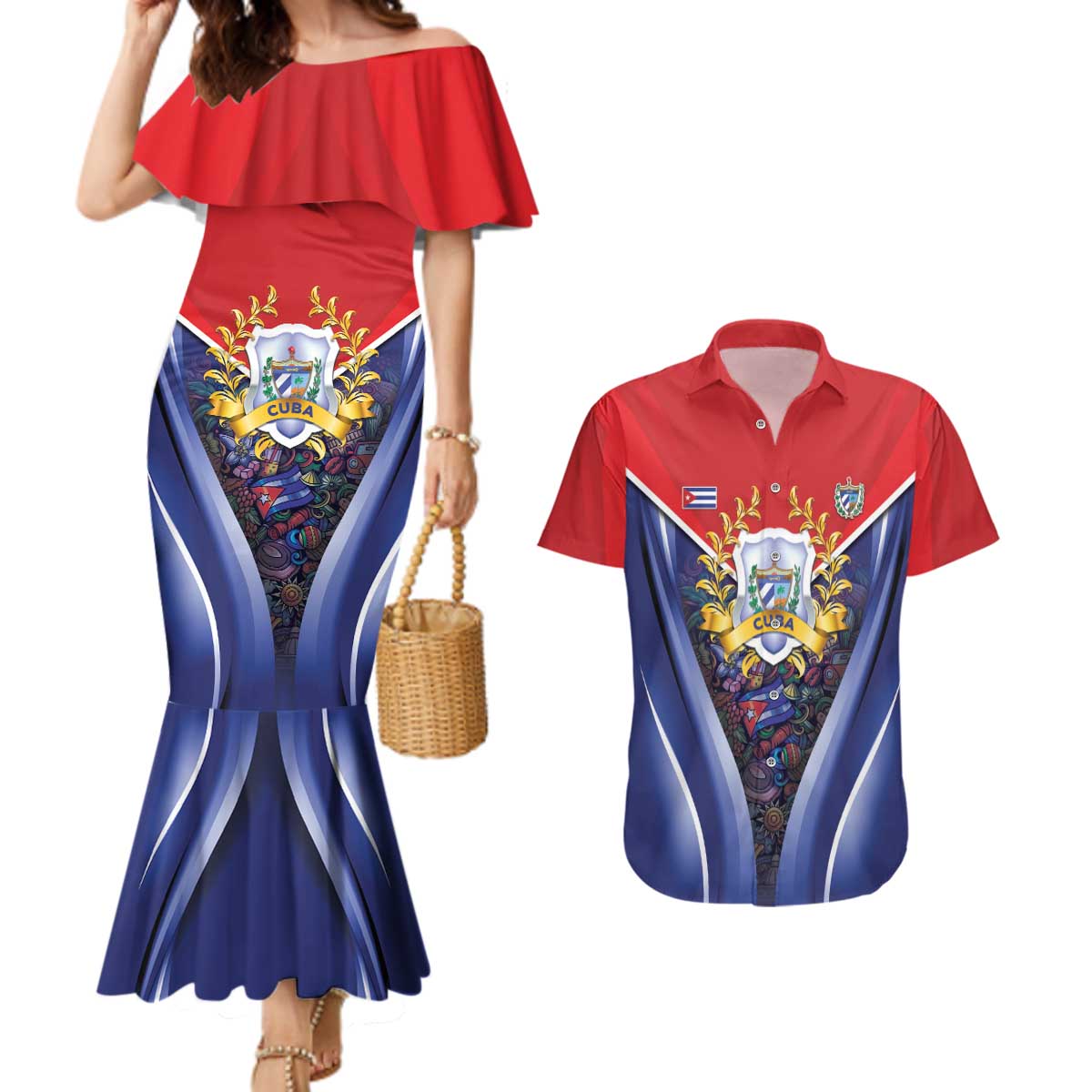 Cuba Couples Matching Mermaid Dress and Hawaiian Shirt 123 Years Of Independence - Wonder Print Shop