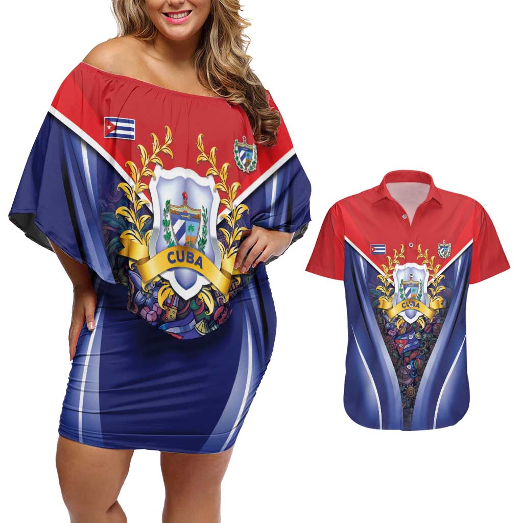 Cuba Couples Matching Off Shoulder Short Dress and Hawaiian Shirt 123 Years Of Independence - Wonder Print Shop