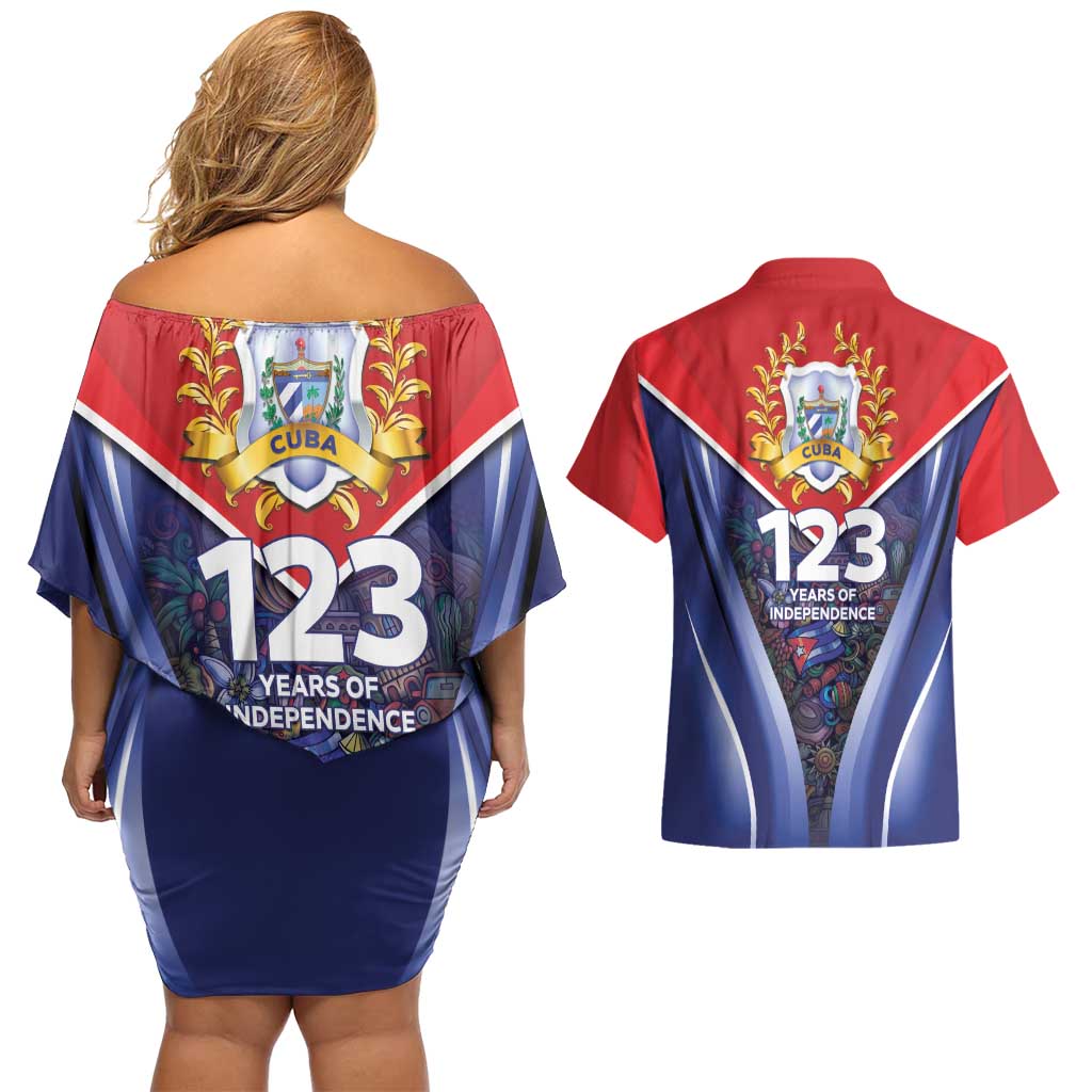 Cuba Couples Matching Off Shoulder Short Dress and Hawaiian Shirt 123 Years Of Independence - Wonder Print Shop