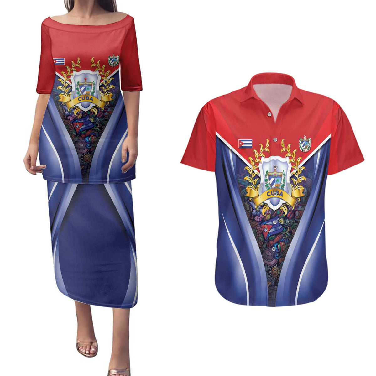 Cuba Couples Matching Puletasi and Hawaiian Shirt 123 Years Of Independence - Wonder Print Shop