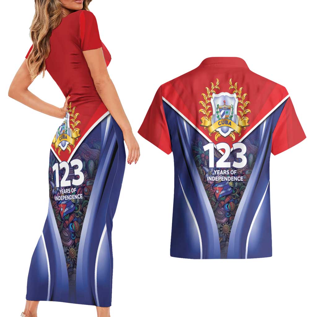Cuba Couples Matching Short Sleeve Bodycon Dress and Hawaiian Shirt 123 Years Of Independence - Wonder Print Shop