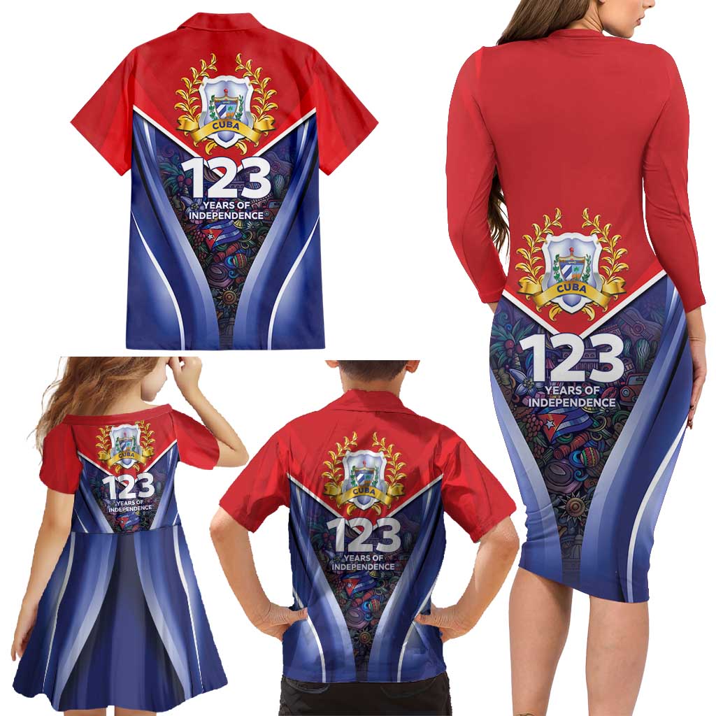 Cuba Family Matching Long Sleeve Bodycon Dress and Hawaiian Shirt 123 Years Of Independence - Wonder Print Shop