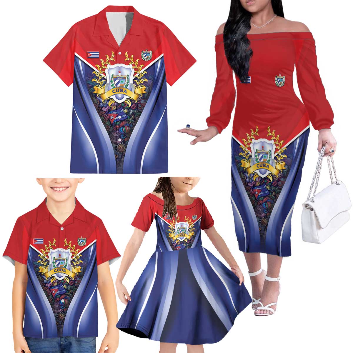 Cuba Family Matching Off The Shoulder Long Sleeve Dress and Hawaiian Shirt 123 Years Of Independence - Wonder Print Shop