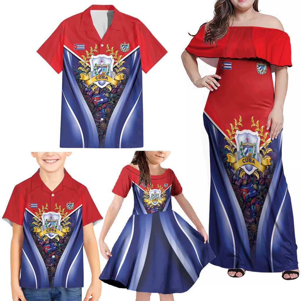 Cuba Family Matching Off Shoulder Maxi Dress and Hawaiian Shirt 123 Years Of Independence - Wonder Print Shop
